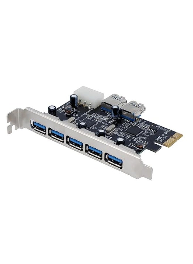 PCI Express USB 3.0 Expansion Card with 7 Ports – SuperSpeed 5Gbps, UASP Support, Molex Power Connector - Image 1